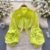 High end fashion for women wearing spring shirts with niche design, three-dimensional floral bubble sleeves, age reducing bow collar top for women