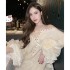 Internet celebrity summer new style rivet strap one shoulder maple leaf wrinkled ruffle edge top