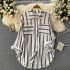 2022 autumn new mid to long vertical striped shirt jacket for women's Korean casual loose collared versatile top trend