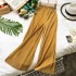 Evening style wide leg pants chic gentle temperament solid color small fresh elastic waist pleated straight tube versatile casual pants