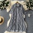 Korean style fashionable casual shirt for women's summer wear, mid to long, lazy style, loose and slimming, A-line versatile striped dress