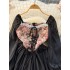 Age reducing princess dress with sweet lace lace lace square collar strap, cinched waist for slimming design, contrasting color bubble sleeve dress