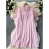 Korean style fashionable casual shirt for women's summer wear, mid to long, lazy style, loose and slimming, A-line versatile striped dress