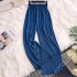 Evening style wide leg pants chic gentle temperament solid color small fresh elastic waist pleated straight tube versatile casual pants