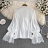 French retro style loose lace patchwork flared sleeves bow tie tied shirt women's western-style top