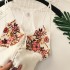 Bohemian ethnic style heavy industry embroidery flower V-neck backless waist cinched high waisted short top with exposed navel suspender for women