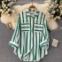 2022 autumn new mid to long vertical striped shirt jacket for women's Korean casual loose collared versatile top trend