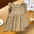 Korean sweet shirt women's summer versatile slimming round neck small fly sleeves pleated chic doll shirt French top women