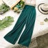 Evening style wide leg pants chic gentle temperament solid color small fresh elastic waist pleated straight tube versatile casual pants