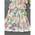 2024 early spring new niche elegant printed buckle slim fit long French bubble sleeve dress temperament dress