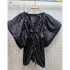 Fashionable drawstring pleated design V-neck pullover flying sleeve shirt 2023 new loose and versatile solid color top