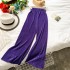 Evening style wide leg pants chic gentle temperament solid color small fresh elastic waist pleated straight tube versatile casual pants