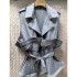 2024 Summer New Large Collar Sleeveless Vest Irregular Ruffle Edge Waist Strap Design for Women's Shirt