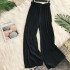 Evening style wide leg pants chic gentle temperament solid color small fresh elastic waist pleated straight tube versatile casual pants