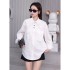 French style niche heavy industry diamond studded pointed neck bubble sleeve shirt for women in autumn 2024, spliced casual plus size western-style top