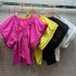 Fashionable drawstring pleated design V-neck pullover flying sleeve shirt 2023 new loose and versatile solid color top