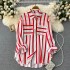 2022 autumn new mid to long vertical striped shirt jacket for women's Korean casual loose collared versatile top trend