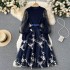 Autumn outfit new European and American style French Hepburn style temperament small black dress A-line heavy embroidery lace mesh dress