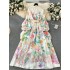 2024 early spring new niche elegant printed buckle slim fit long French bubble sleeve dress temperament dress