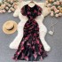 2022 new light luxury socialite chiffon printed dress temperament ruffled fish tail dress women's dress looks slim