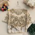 2020 runway runway socialite temperament embroidery nail bead bling glitter short sleeved see through T-shirt top