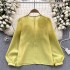 French top women's 2024 new spring style design sense three-dimensional flower slim fit versatile bubble sleeve head shirt for women