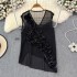 Internet celebrity's 2024 summer new item, niche socialite, three-dimensional flower design, mesh transparent V-neck vest