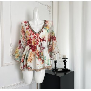 Flower deep V-positioning diamond top for ladies