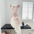 Shanye Zhixia Vintage Floral Lace Splicing Dress for Women 2024 Summer Collection