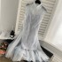 New Chinese style blue snow gauze butterfly dreamy blue and white national style two-piece set