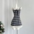 Yang Xiaojuan 7/8 20:00 95% off Miu series gold navy neck girlish plaid sleeveless dress