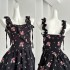 Q Women's New Product: 95% off Manta Rose/Tyrande Sweet Cool Girl Pink Black Floral Dress