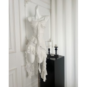 NIMOWANG Rebellious Lover White Lace Dress Female Summer Irregular Stacking High End Strap Skirt