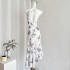 Catyears Butterfly Dance in the Year of the Cat~French Style Strap Tail Tail Long Dress with Bareback Butterfly Print Dress