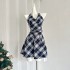 6.15/2:00 Showa girl spicy girl plaid bow sleeveless A-line vest skirt