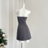 JMSHOP Twins Junior Sister Korean Grey Waist Waist Dress Women Summer Splicing White Shoulder Strap Short Dress