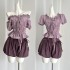 Chi umbrella 24/ss taro mud oat ice mist purple cotton lace up top pumpkin puffy shorts fashionable set