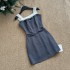 JMSHOP Twins Junior Sister Korean Grey Waist Waist Dress Women Summer Splicing White Shoulder Strap Short Dress