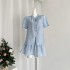 6.15 New Blue Bubble Sleeve T-shirt and Shorts Set for Women, Thin and Short Sleeve Top, Casual Pants Two Piece Set