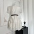 Waist cinching and slimming, pure desire, sweet temperament, short skirt for women, French retro high-end feeling, ruffled edge, V-neck, white dress