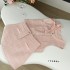 French bow light and thin small fragrant vest high waisted A-line skirt fashionable set