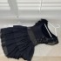 Suuuicee Ballet Black Mesh Perspective Sexy Short Sleeve Dress with Concealed Waist Splicing Pure Desire Short Skirt