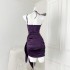 Flower hanging neck satin sexy dress for women's spring short style temperament strapless skirt