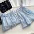 6.15 New Blue Bubble Sleeve T-shirt and Shorts Set for Women, Thin and Short Sleeve Top, Casual Pants Two Piece Set