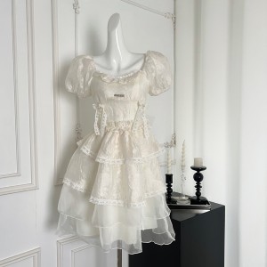 Bobomoir original French court style first love style bubble sleeves gentle style runaway princess fluffy skirt dress
