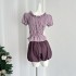 Chi umbrella 24/ss taro mud oat ice mist purple cotton lace up top pumpkin puffy shorts fashionable set