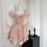 Diamond chain pleated edge heavy craft small pink dress