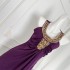 Ancient morning sauce purple inlaid with gold nail beads exotic style hanging neck dress