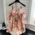 DoggyQing Sunset Skirt/French Romantic Hanging Neck Printed Dress V-neck Bareback Fairy Dress Holiday Long Dress