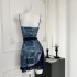 Pinky Piggy Retro Blues American Imitation Cowboy Elastic Mesh Splicing Dress Slimming Short Skirt